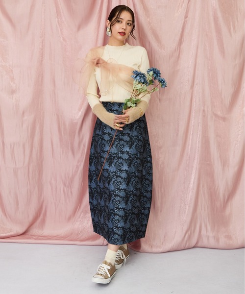 JETSET SOLO PLUS (ジェットセットソロプラス)の「【FONT LAB】ゴブランジャガードコクーンスカート(スカート・レディース・グレー/ブルー・FREE)」の8枚目の写真