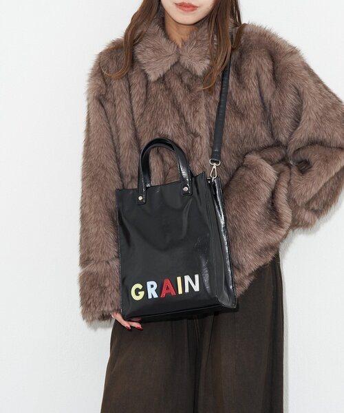 GRAIN(グレイン)の「【GRAIN/グレイン】ワッペンロゴフェイクレザートートバッグ(トートバッグ・レディース・ブラック・FREE)」の6枚目の写真