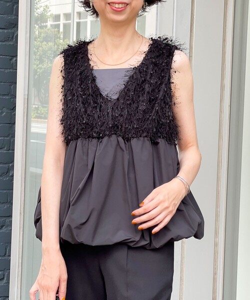 MICO COULIER（ミコクリエ）の「フラッグヤーンインレイベスト（シャツ/ブラウス・レディース・ブラック/グレー・38）」の2枚目の写真