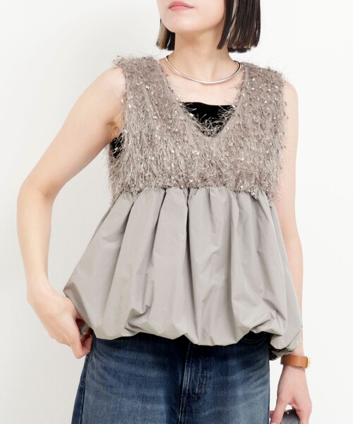 MICO COULIER（ミコクリエ）の「フラッグヤーンインレイベスト（シャツ/ブラウス・レディース・ブラック/グレー・38）」の4枚目の写真