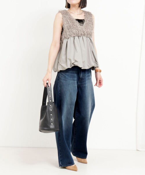 MICO COULIER（ミコクリエ）の「フラッグヤーンインレイベスト（シャツ/ブラウス・レディース・ブラック/グレー・38）」の5枚目の写真