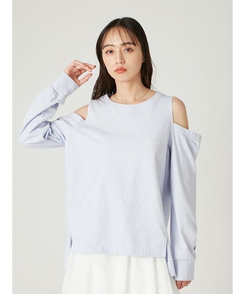 FRAY I.D（フレイアイディー）の「【Champion】オフショルロングTシャツ（Tシャツ/カットソー・レディース・ブラウン/ライトブルー/ホワイト・F）」の4枚目の写真
