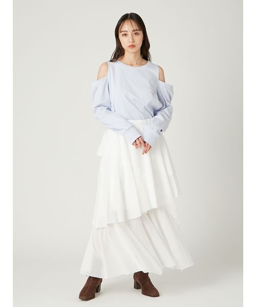 FRAY I.D（フレイアイディー）の「【Champion】オフショルロングTシャツ（Tシャツ/カットソー・レディース・ブラウン/ライトブルー/ホワイト・F）」の15枚目の写真