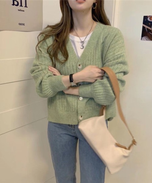 cammie(キャミー)の「透かし編み模様ニットカーディガン(カーディガン/ボレロ・レディース・グリーン/イエロー/ラベンダー/アイボリー・F)」の2枚目の写真
