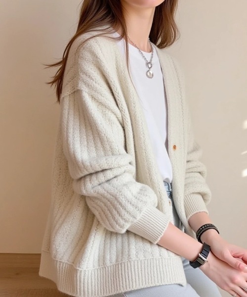 cammie(キャミー)の「透かし編み模様ニットカーディガン(カーディガン/ボレロ・レディース・グリーン/イエロー/ラベンダー/アイボリー・F)」の12枚目の写真