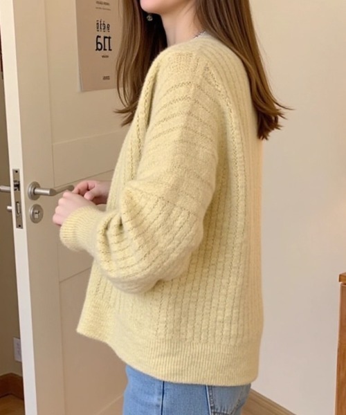 cammie(キャミー)の「透かし編み模様ニットカーディガン(カーディガン/ボレロ・レディース・グリーン/イエロー/ラベンダー/アイボリー・F)」の10枚目の写真