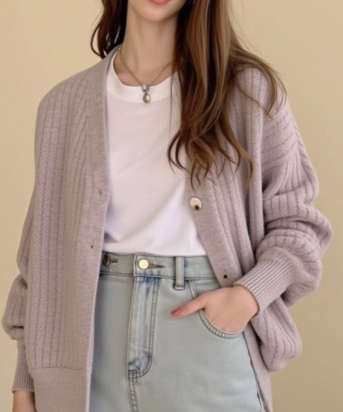 cammie(キャミー)の「透かし編み模様ニットカーディガン(カーディガン/ボレロ・レディース・グリーン/イエロー/ラベンダー/アイボリー・F)」の5枚目の写真