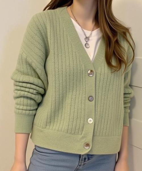 cammie(キャミー)の「透かし編み模様ニットカーディガン(カーディガン/ボレロ・レディース・グリーン/イエロー/ラベンダー/アイボリー・F)」の15枚目の写真