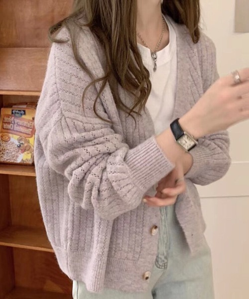 cammie(キャミー)の「透かし編み模様ニットカーディガン(カーディガン/ボレロ・レディース・グリーン/イエロー/ラベンダー/アイボリー・F)」の19枚目の写真