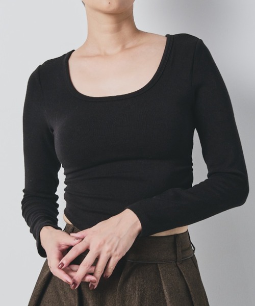 bita.（ビタ）の「スクエアネックサイドギャザーカップ付きロンT（Tシャツ/カットソー・レディース・ブルー/ブラウン/ホワイト/ブラック・FREE）」の6枚目の写真