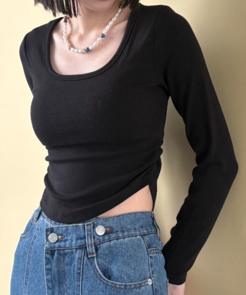 bita.（ビタ）の「スクエアネックサイドギャザーカップ付きロンT（Tシャツ/カットソー・レディース・ブルー/ブラウン/ホワイト/ブラック・FREE）」の13枚目の写真