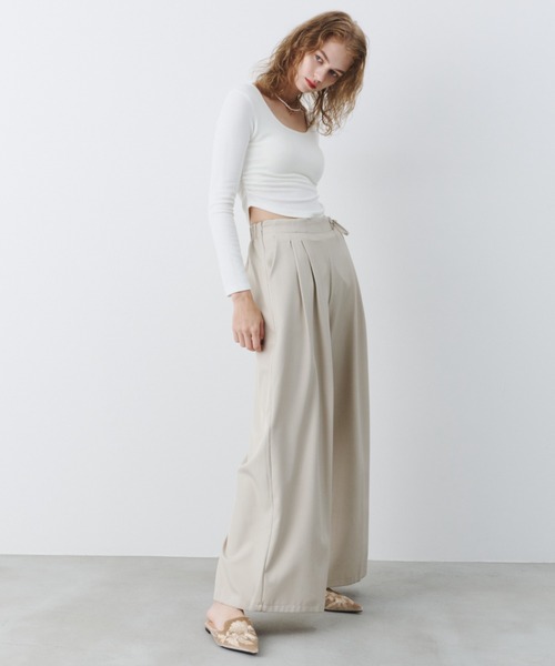 スクエアネックサイドギャザーカップ付きロンT（Tシャツ/カットソー