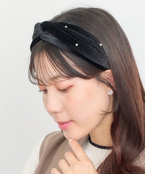 セール】ラインストーンベロアクロスカチューシャ（カチューシャ