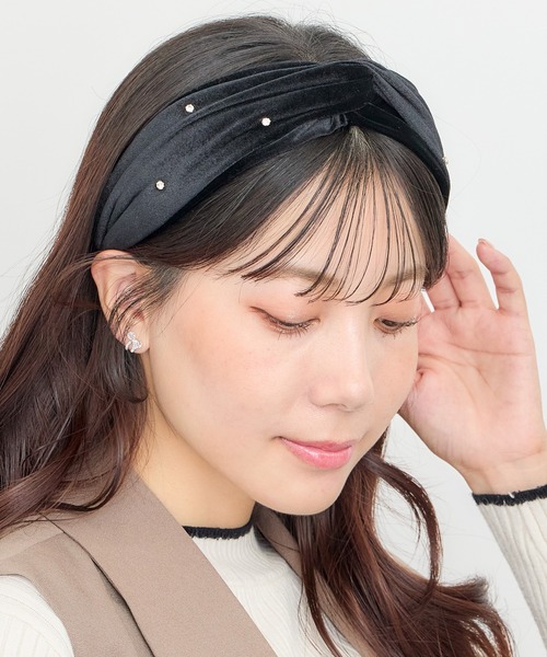 セール】ラインストーンベロアクロスカチューシャ（カチューシャ