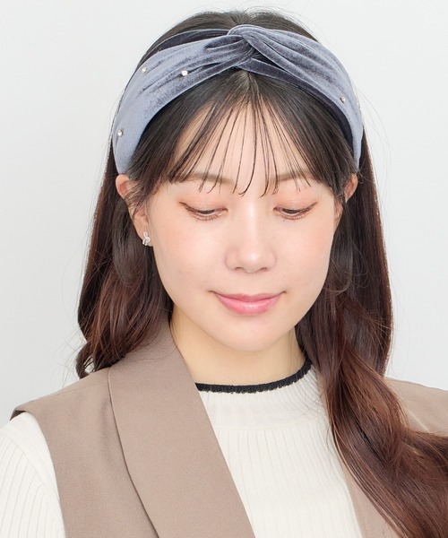 セール】ラインストーンベロアクロスカチューシャ（カチューシャ