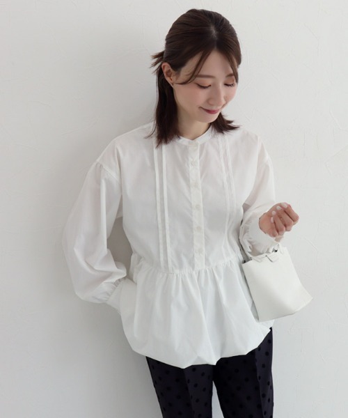 Pierrot（ピエロ）の「バンドカラーバルーンペプラムブラウス（シャツ/ブラウス・レディース・ネイビー/オフホワイト・L/M）」の16枚目の写真