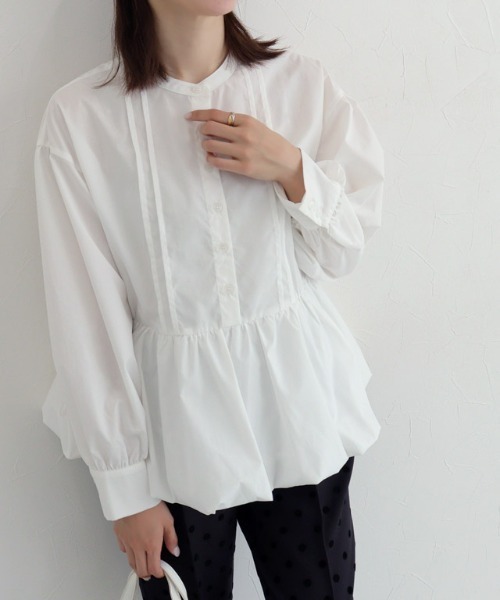 Pierrot（ピエロ）の「バンドカラーバルーンペプラムブラウス（シャツ/ブラウス・レディース・ネイビー/オフホワイト・L/M）」の18枚目の写真