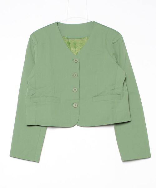 FREE STYLISTS(フリー スタイリスト)の「YUGA_YGMC V-neck cropped jacket(ノーカラージャケット・レディース・グリーン/ベビーピンク/オフホワイト・FREE)」の13枚目の写真