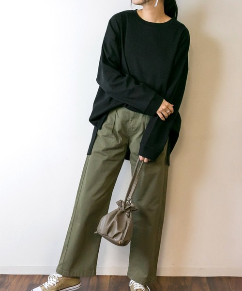 MARAI(マーライ)の「オーバーサイズロングTシャツ(Tシャツ/カットソー・レディース・杢グレー/チャコールグレー/ブラック/グレー/ホワイト・LL~3L/M~L/4L~5L)」の13枚目の写真