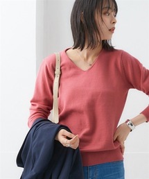 洗えるVネックニット【毛玉になりにくいふんわりもちもち素材】<大きいサイズ有>