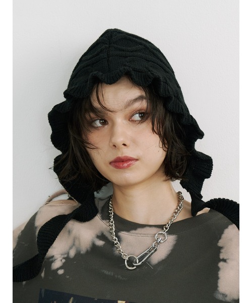 jouetie（ジュエティ）の「フリルケーブルバラクラバ　ニットフード　ニットキャップ（ニットキャップ/ビーニー・レディース・アイボリー/ブラック/レッド・FREE）」の17枚目の写真