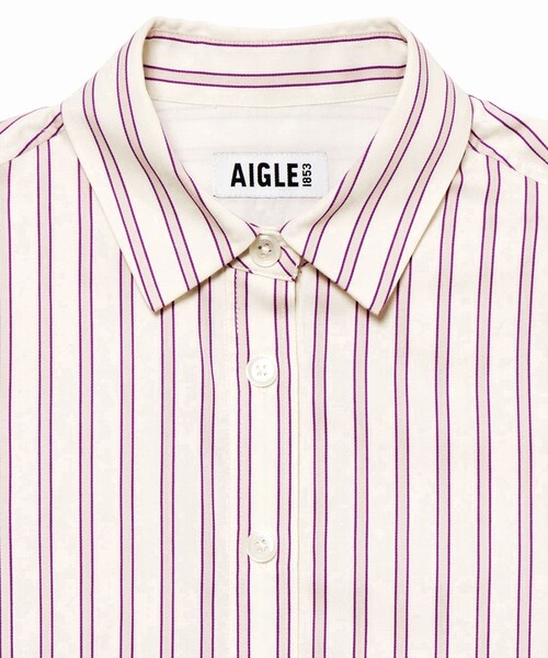 AIGLE（エーグル）の「吸水速乾 ストライプロングスリーブシャツ（シャツ/ブラウス・レディース・ホワイト・36/38）」の13枚目の写真