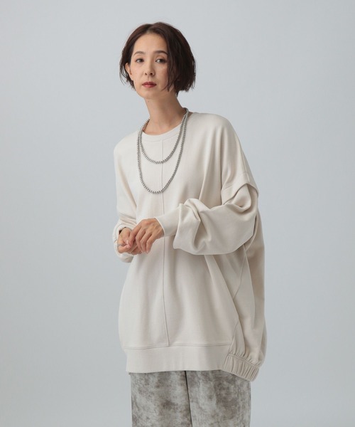 LEPSIM（レプシィム）の「バックギャザーチュニックAW　582448（Tシャツ/カットソー・レディース・ブラック/アイボリー/チャコールグレー/カーキ・FREE）」の2枚目の写真