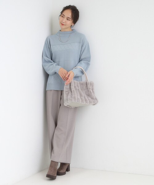 SHOO・LA・RUE(シューラルー)の「【高レビュー/2WAY】きれい見えで上品な ストライプファートートバッグ(トートバッグ・レディース・ライトグレー/ベージュ/ブラック/ブラウン系/チャコールグレー/アイボリー・00)」の10枚目の写真