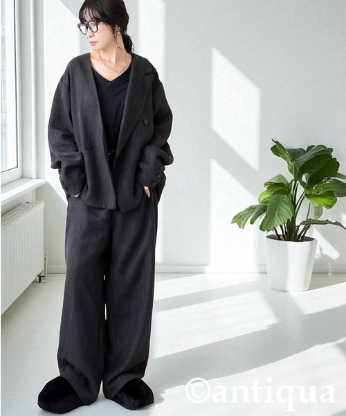 antiqua(アンティカ)の「ツイード柄ワイドパンツ(その他パンツ・レディース・ブラック/グレー・LARGE/MEDIUM)」の3枚目の写真