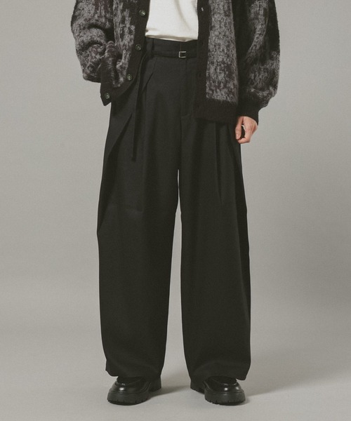 RAGEBLUE（レイジブルー）の「ツータック/ベルト付きワイドスラックス（スラックス・メンズ・ネイビー/ベージュ系その他/ブラック・MEDIUM/LARGE）」の4枚目の写真