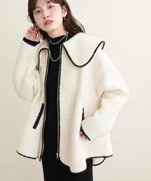 natural couture | 【WEB限定】ビッグ衿ループブークレショート丈コート(その他アウター)