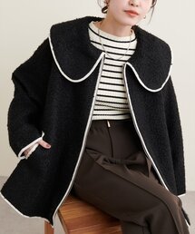 natural couture(ナチュラルクチュール)の【WEB限定】ビッグ衿ループブークレショート丈コート(その他アウター)