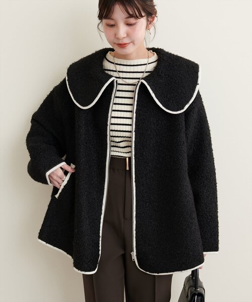 セール】【WEB限定】ビッグ衿ループブークレショート丈コート（その他