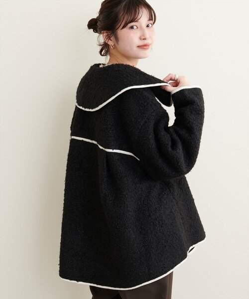 natural couture（ナチュラルクチュール）の「【WEB限定】ビッグ衿ループブークレショート丈コート（その他アウター・レディース・ブラック/オフホワイト/ベージュ・FREE）」の22枚目の写真