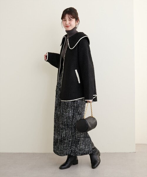 セール】【WEB限定】ビッグ衿ループブークレショート丈コート（その他