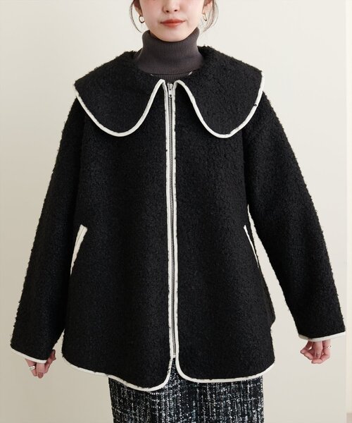 natural couture（ナチュラルクチュール）の「【WEB限定】ビッグ衿ループブークレショート丈コート（その他アウター・レディース・ブラック/オフホワイト/ベージュ・FREE）」の16枚目の写真