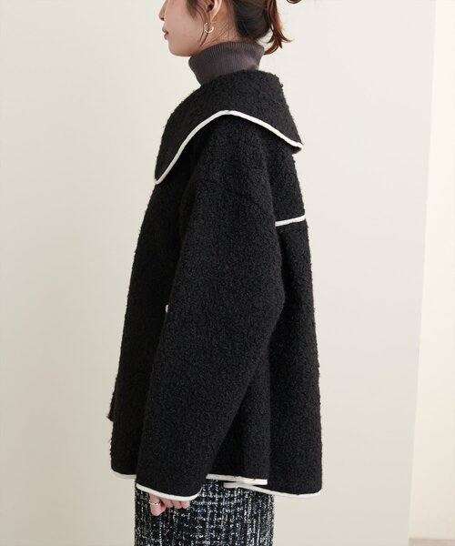 natural couture（ナチュラルクチュール）の「【WEB限定】ビッグ衿ループブークレショート丈コート（その他アウター・レディース・ブラック/オフホワイト/ベージュ・FREE）」の17枚目の写真