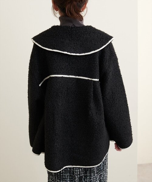 natural couture（ナチュラルクチュール）の「【WEB限定】ビッグ衿ループブークレショート丈コート（その他アウター・レディース・ブラック/オフホワイト/ベージュ・FREE）」の18枚目の写真