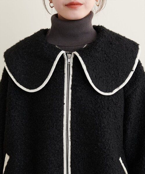 natural couture（ナチュラルクチュール）の「【WEB限定】ビッグ衿ループブークレショート丈コート（その他アウター・レディース・ブラック/オフホワイト/ベージュ・FREE）」の19枚目の写真