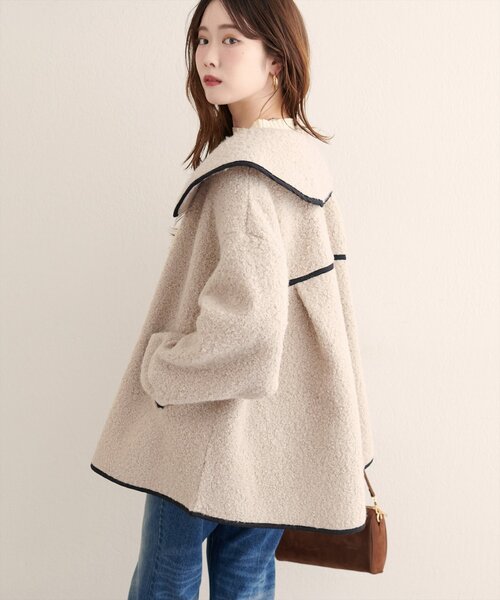 natural couture（ナチュラルクチュール）の「【WEB限定】ビッグ衿ループブークレショート丈コート（その他アウター・レディース・ブラック/オフホワイト/ベージュ・FREE）」の6枚目の写真