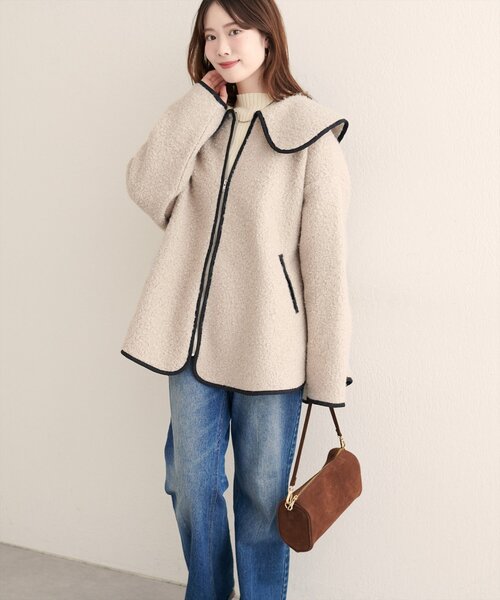 natural couture（ナチュラルクチュール）の「【WEB限定】ビッグ衿ループブークレショート丈コート（その他アウター・レディース・ブラック/オフホワイト/ベージュ・FREE）」の7枚目の写真