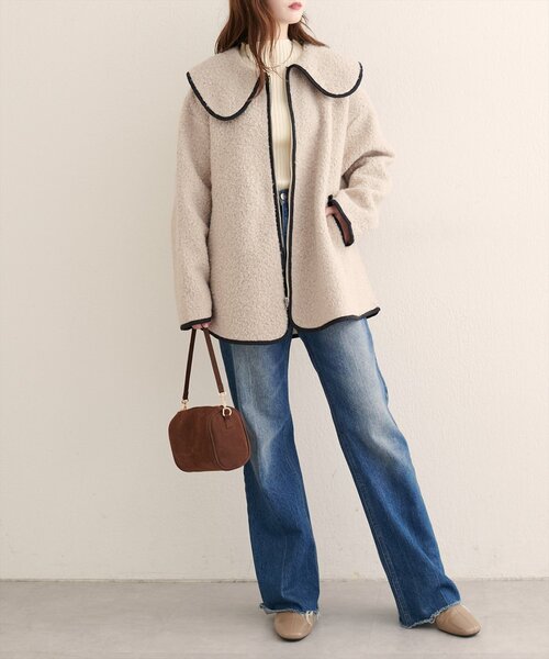 natural couture（ナチュラルクチュール）の「【WEB限定】ビッグ衿ループブークレショート丈コート（その他アウター・レディース・ブラック/オフホワイト/ベージュ・FREE）」の8枚目の写真