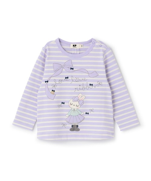 KP（ケーピー）の「mimiちゃんアップリケ ボーダー長袖Tシャツ（Tシャツ/カットソー・キッズ・ピンク/ラベンダー・80ｃｍ/90cm/100cm/120cm/130cm/140cm/110cm）」の2枚目の写真