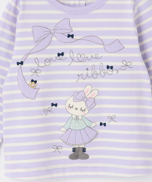 KP（ケーピー）の「mimiちゃんアップリケ ボーダー長袖Tシャツ（Tシャツ/カットソー・キッズ・ピンク/ラベンダー・80ｃｍ/90cm/100cm/120cm/130cm/140cm/110cm）」の5枚目の写真