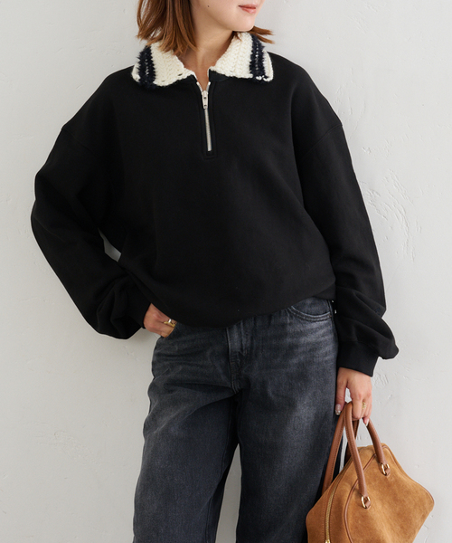 セール】KIJUN/キジュン Crochet Collar Half Zip-Up Pullover
