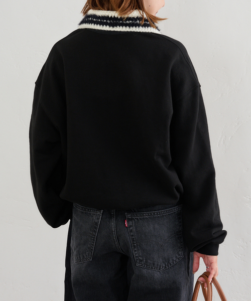 U by SPICK&SPAN(ユーバイスピックアンドスパン)の「KIJUN/キジュン Crochet Collar Half Zip-Up Pullover(スウェット・レディース・ブラック/アイボリー・FREE)」の7枚目の写真