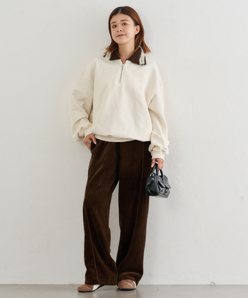 U by SPICK&SPAN(ユーバイスピックアンドスパン)の「KIJUN/キジュン Crochet Collar Half Zip-Up Pullover(スウェット・レディース・ブラック/アイボリー・FREE)」の20枚目の写真