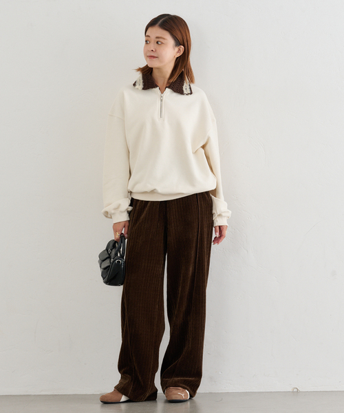 U by SPICK&SPAN(ユーバイスピックアンドスパン)の「KIJUN/キジュン Crochet Collar Half Zip-Up Pullover(スウェット・レディース・ブラック/アイボリー・FREE)」の19枚目の写真