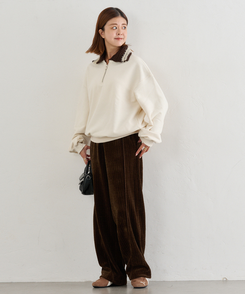 U by SPICK&SPAN(ユーバイスピックアンドスパン)の「KIJUN/キジュン Crochet Collar Half Zip-Up Pullover(スウェット・レディース・ブラック/アイボリー・FREE)」の18枚目の写真