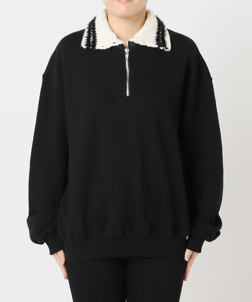 U by SPICK&SPAN(ユーバイスピックアンドスパン)の「KIJUN/キジュン Crochet Collar Half Zip-Up Pullover(スウェット・レディース・ブラック/アイボリー・FREE)」の15枚目の写真
